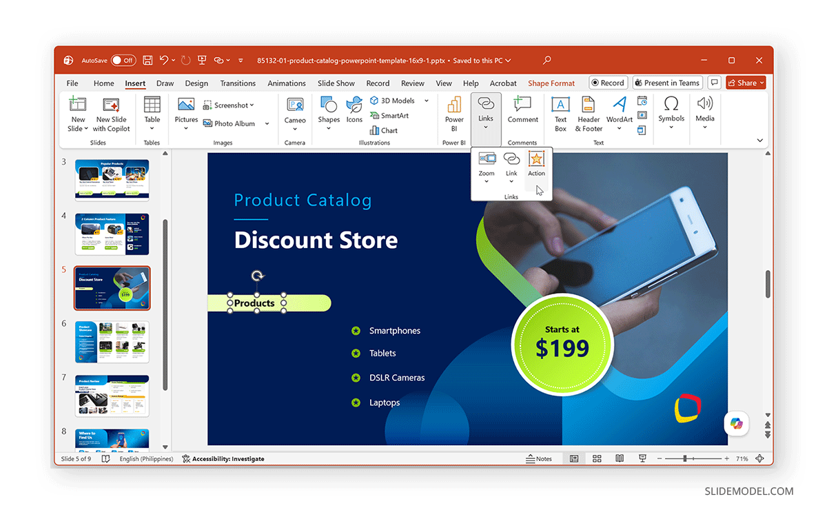 How to add Action link in PowerPoint