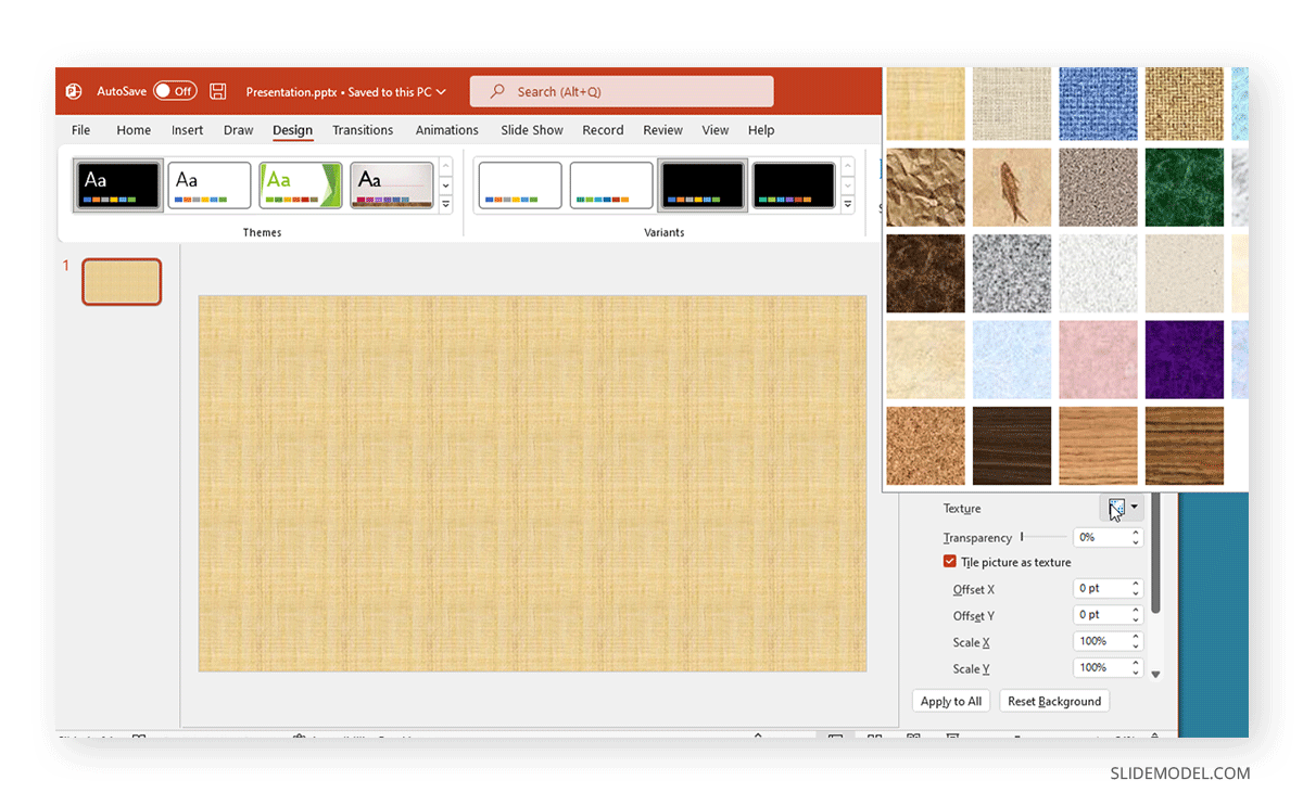 selecting between pattern or image fill for backgrounds in PowerPoint