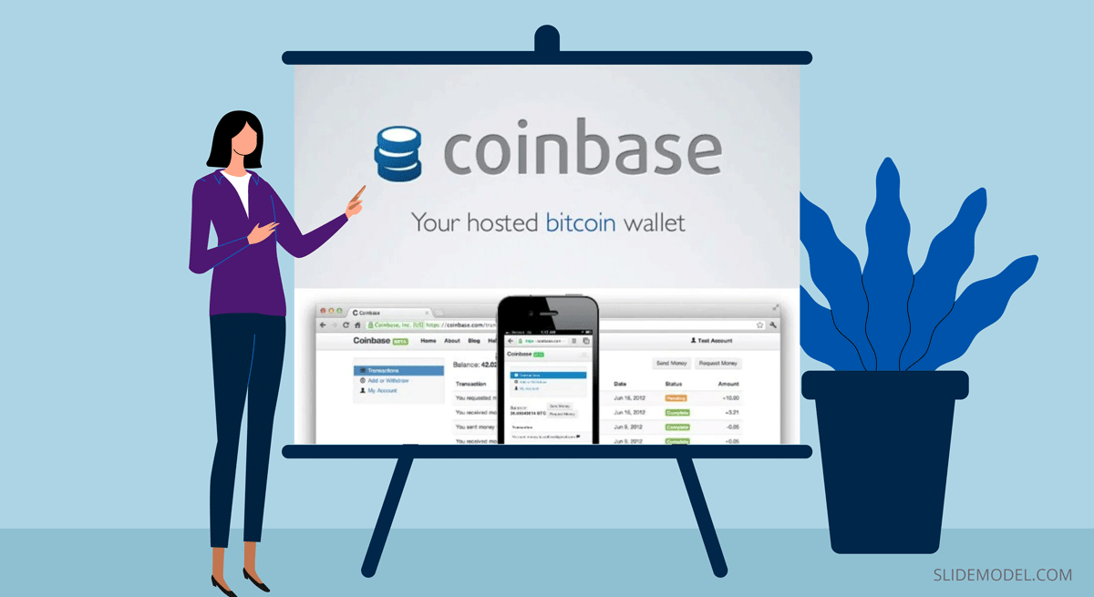 Coinbase Pitch Deck slide design presentation showing a mobile app