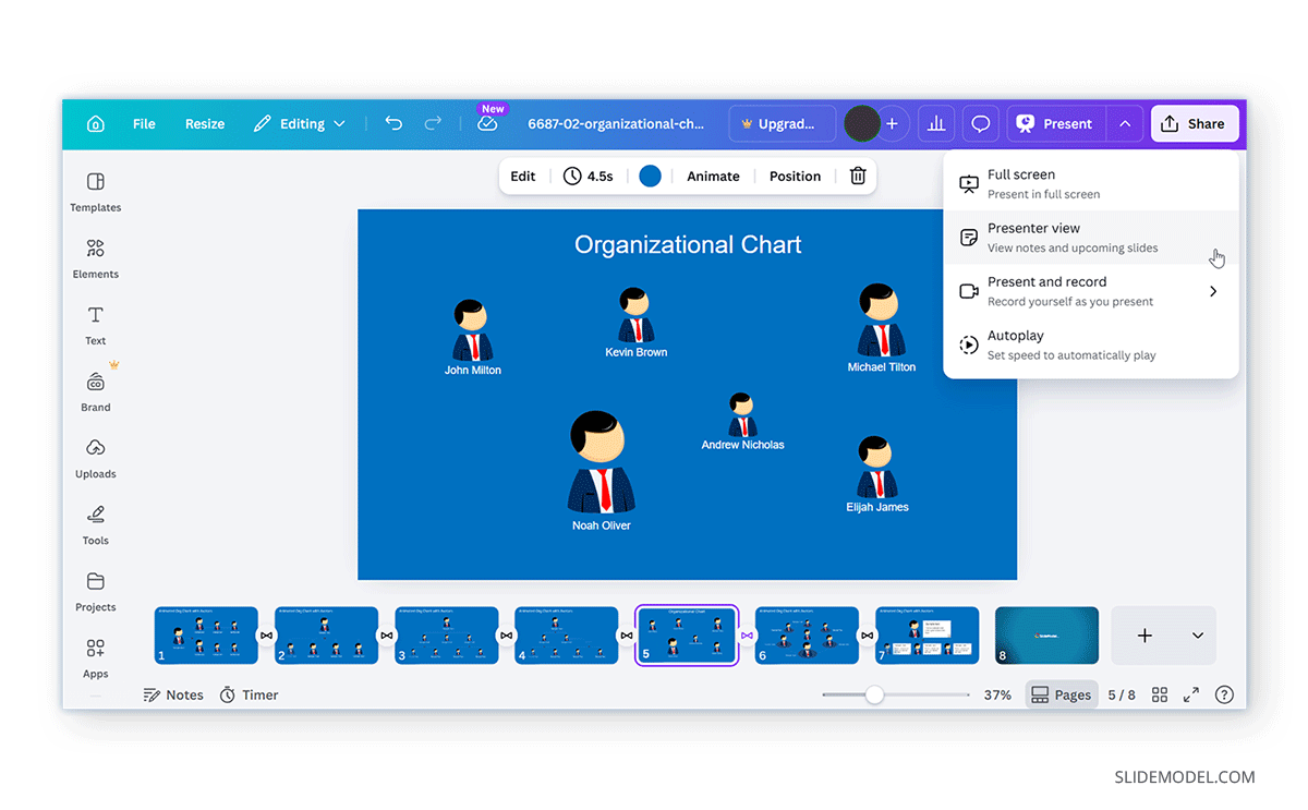 Accessing Presenter View in Canva presentation