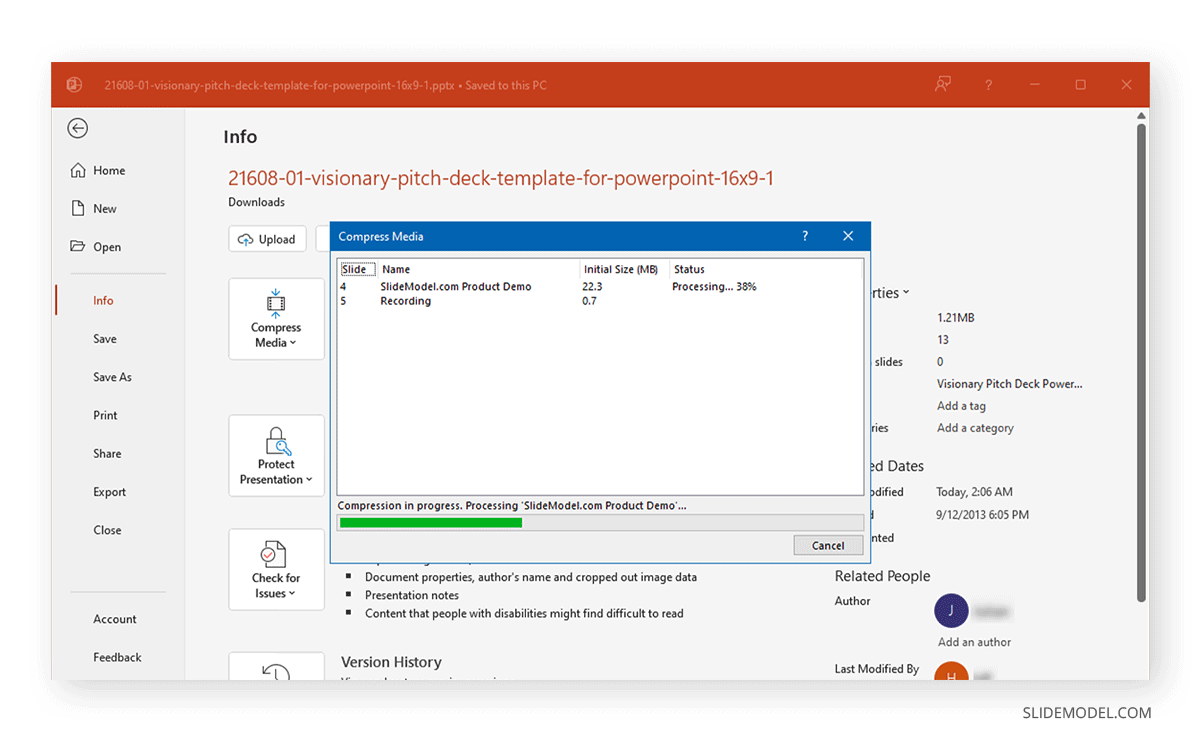 processing the media files in PowerPoint to get a compressed PowerPoint presentation