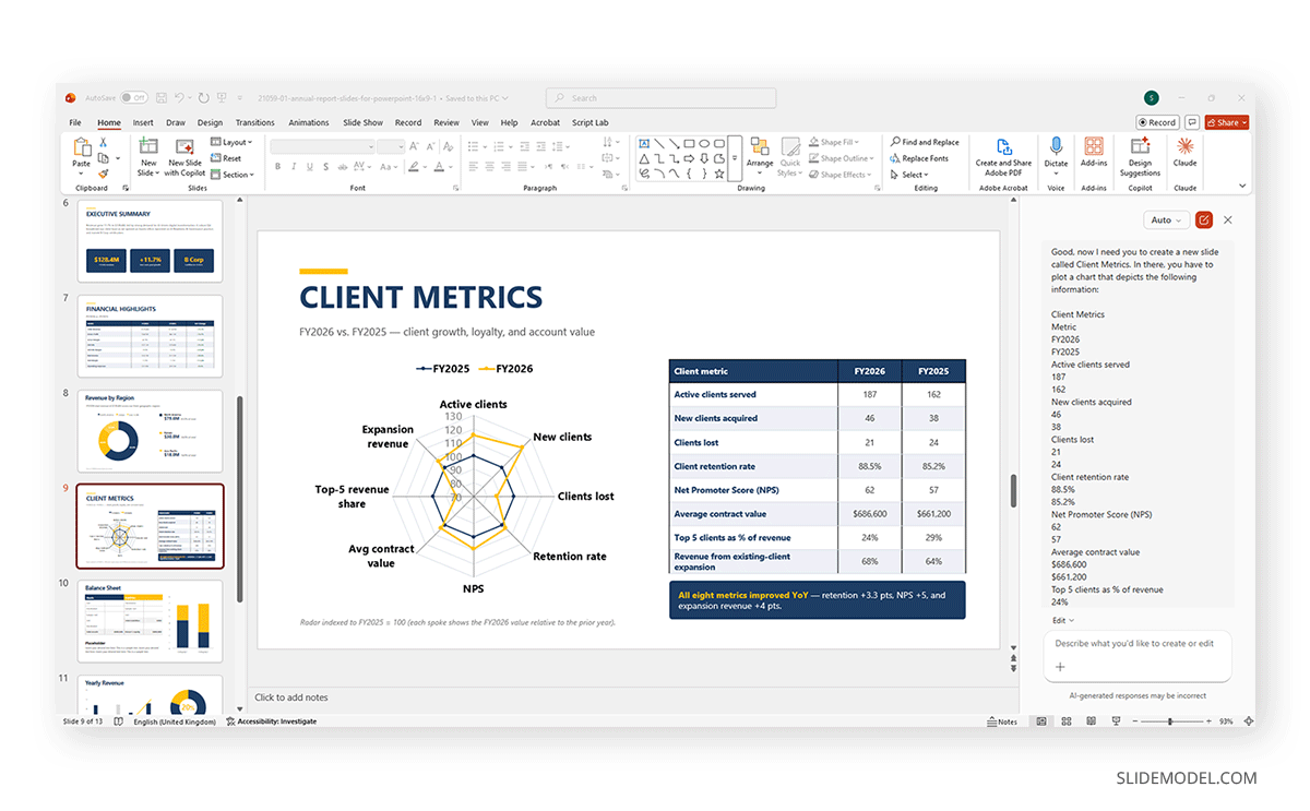 How to create a radar chart in PowerPoint with Copilot