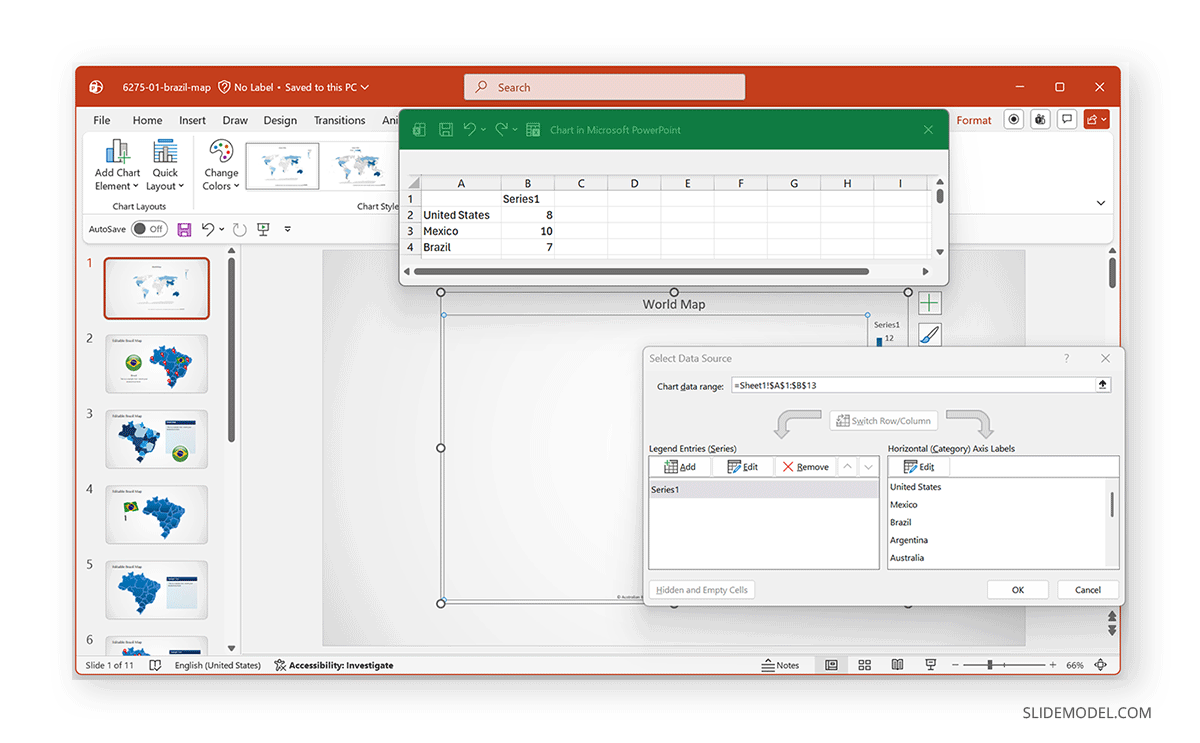 How to populate a PPT interactive map via Excel