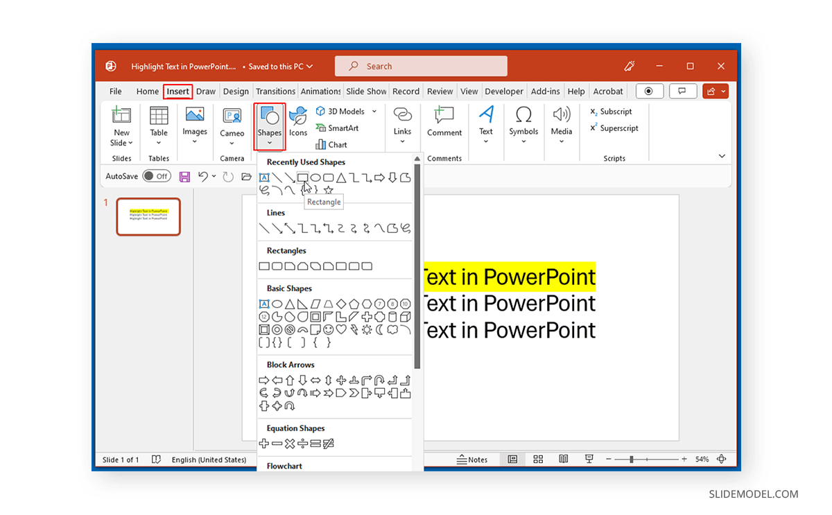 Creating a new rectangular shape in PowerPoint