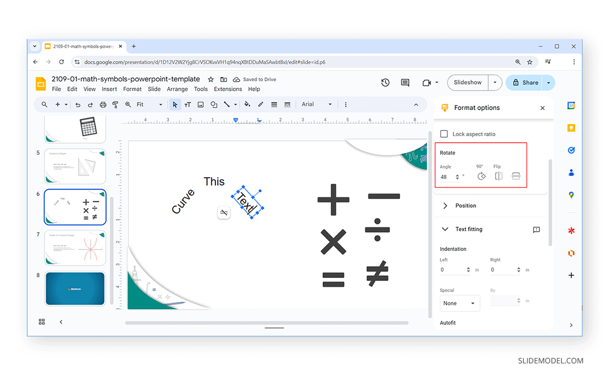 Format Options for rotation in Google Slides