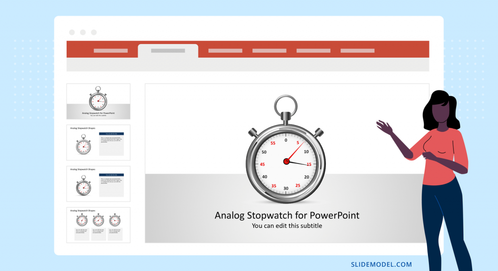 a slide showing an analog stopwatch in PowerPoint
