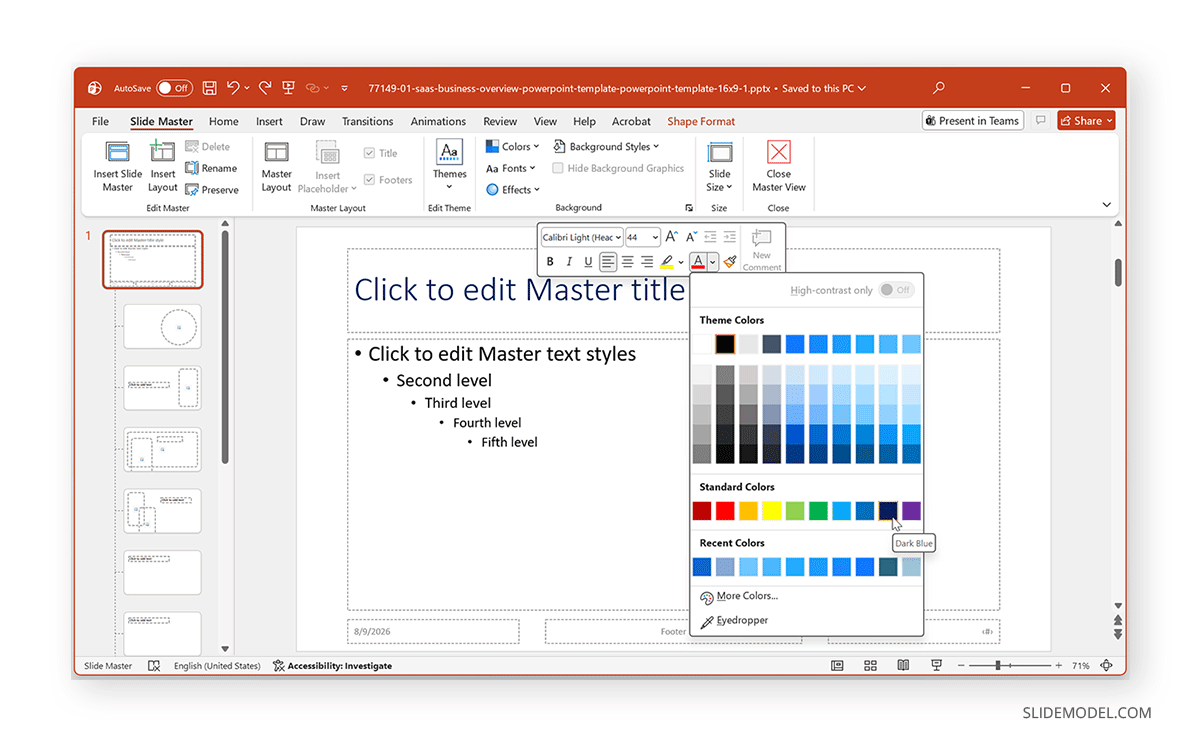 Slide Master editing slide style