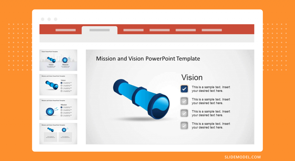 Example of a slide to define a company's vision in a presentation template