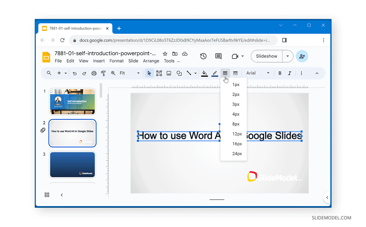 Change stroke size in Word Art for Google Slides