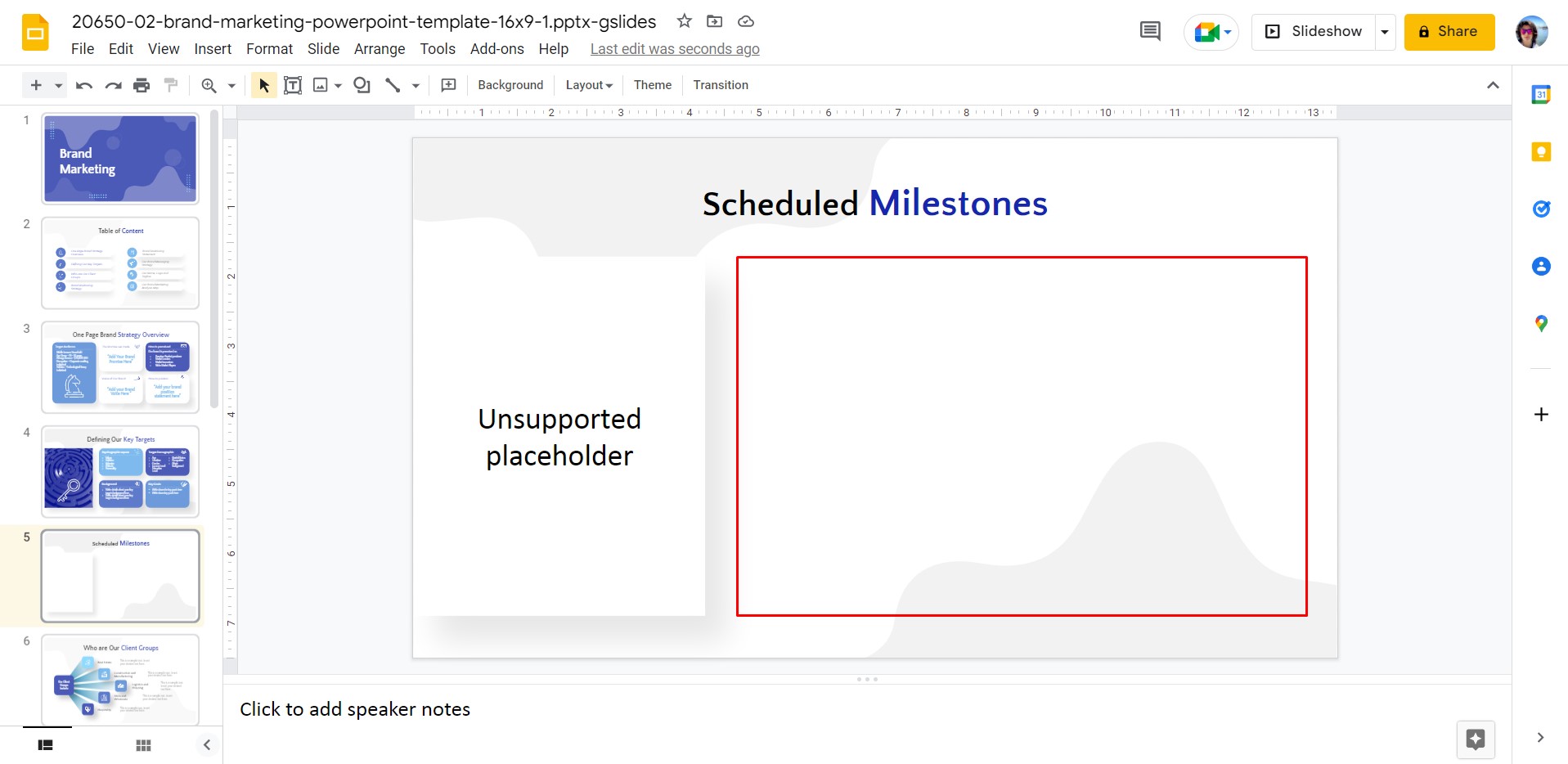 area in which to insert a calendar in Google Slides