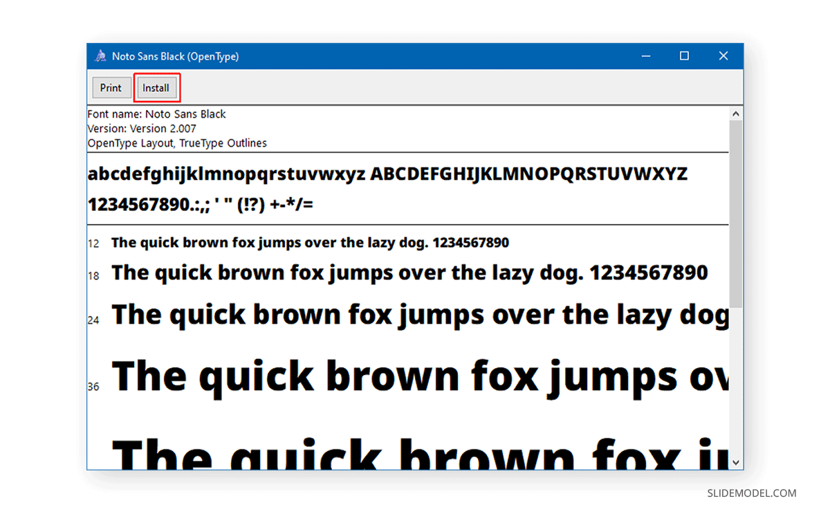 Alternative method for installing a font in Windows