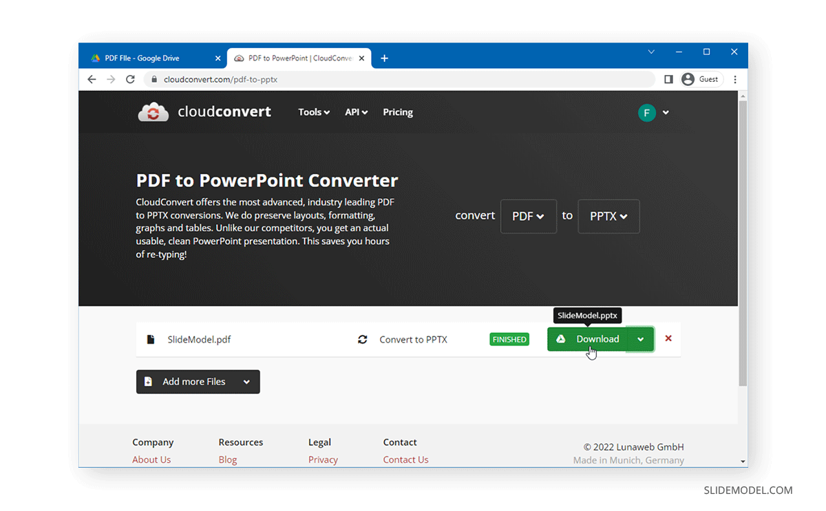 Downloading a converted PPTX file from CloudConvert