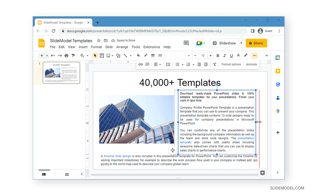 Drag to adjust text box in Google Slides