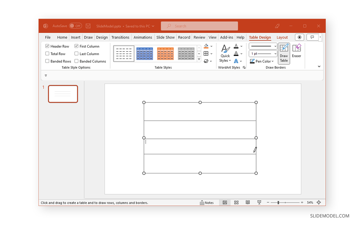 Draw a table in PowerPoint