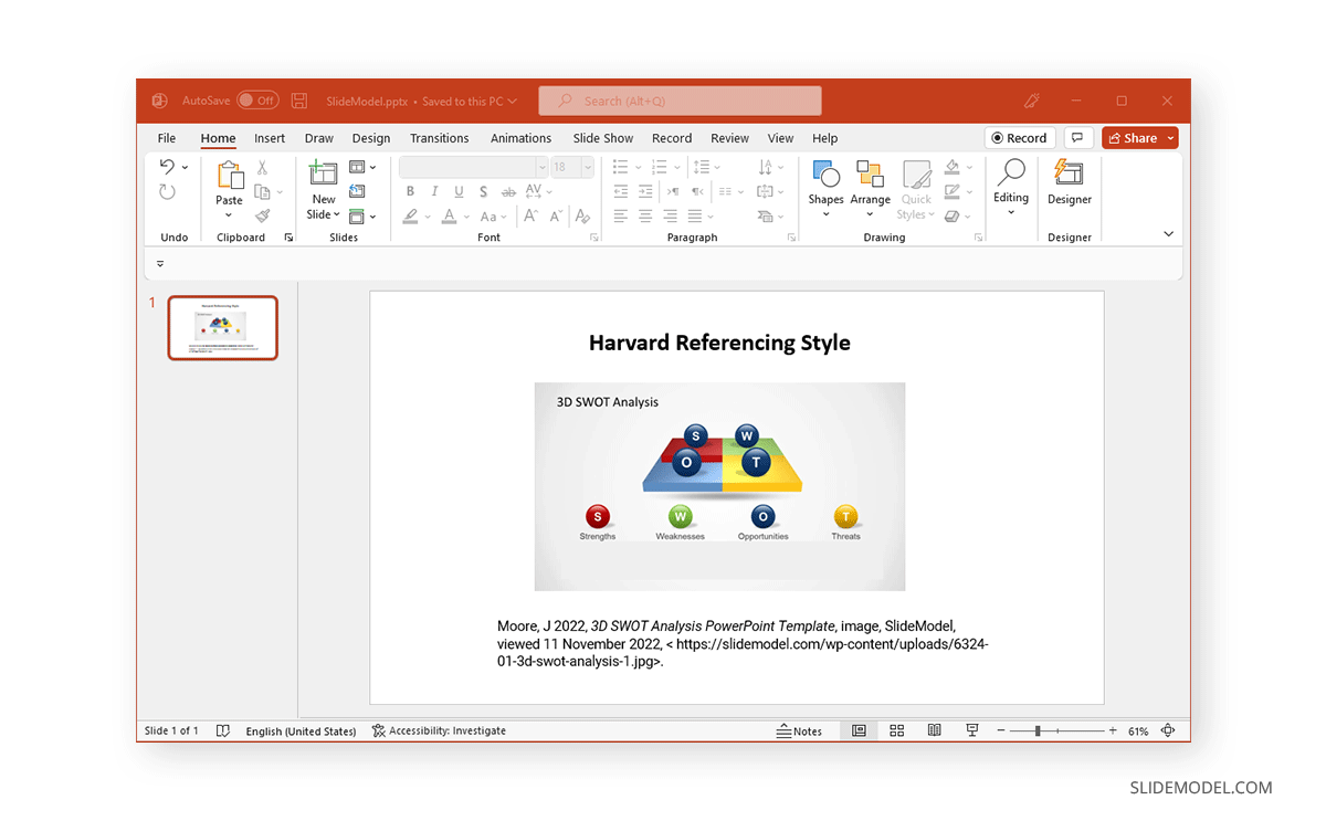 Harvard reference style for image citation in PowerPoint