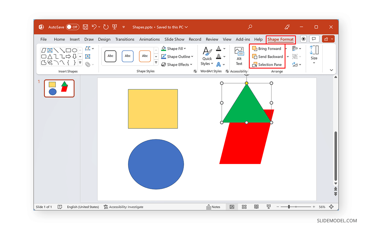 Select and Move forward or backward a shape in PowerPoint