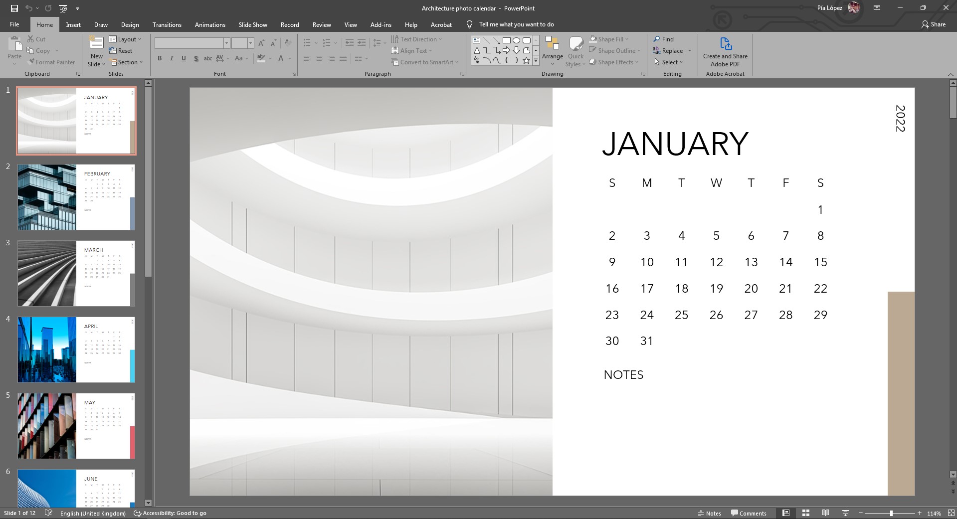 Opening a calendar template in PowerPoint