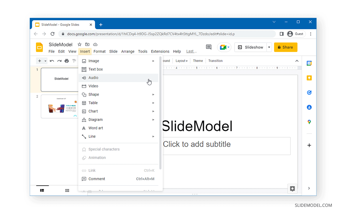 Inserting audio into Google Slides