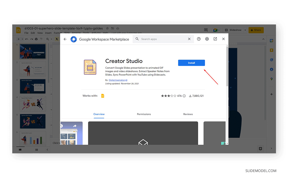 Installing Creator Studio in Google Slides