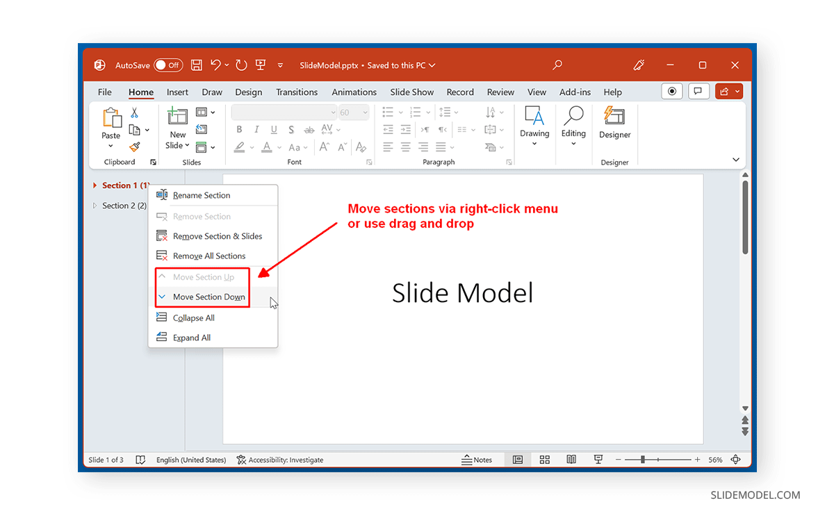 How to move a section in PowerPoint