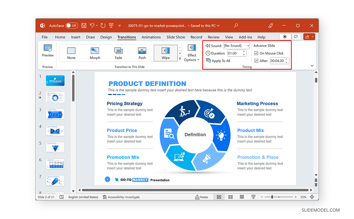 Adjust transition duration in PowerPoint