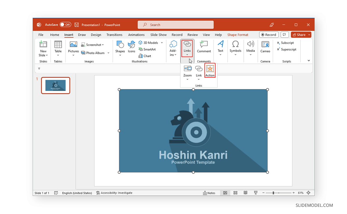Set trigger action to open PDF in PowerPoint