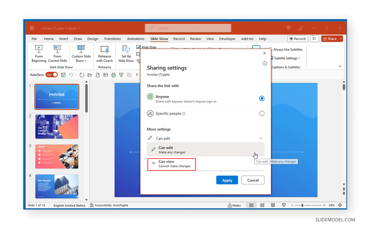 share powerpoint as presentation only