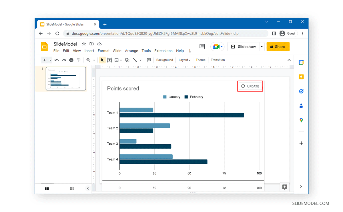 Updating a chart in Google Slides