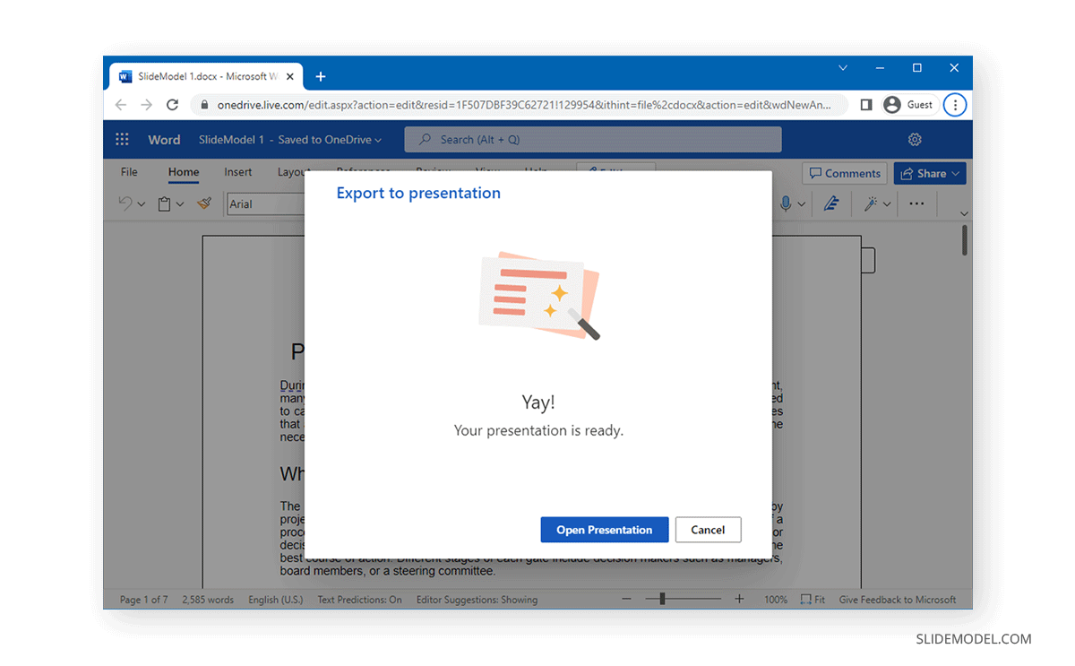 Word import ready in PowerPoint