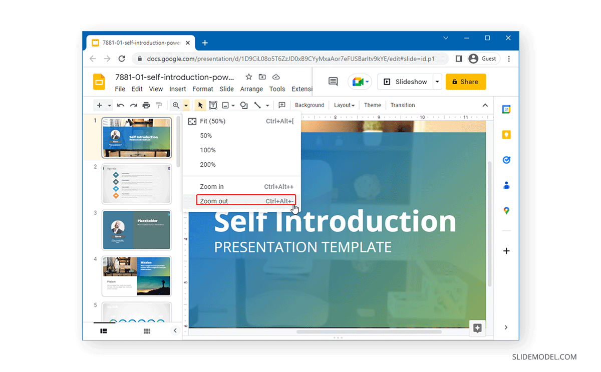 How to zoom out in Google Slides