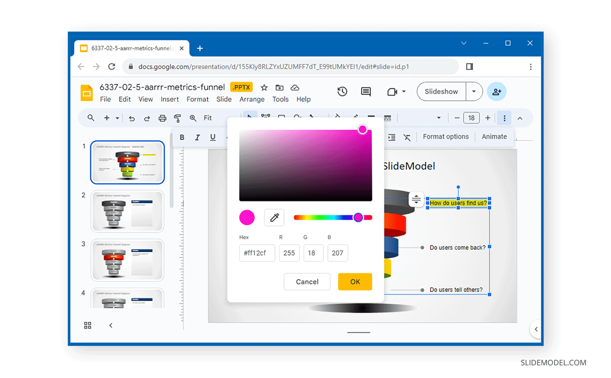 HEX color selection in Google Slides