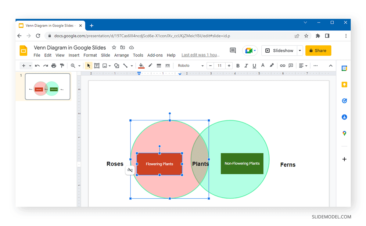 adjusting text placement in venn diagrams in Google Slides