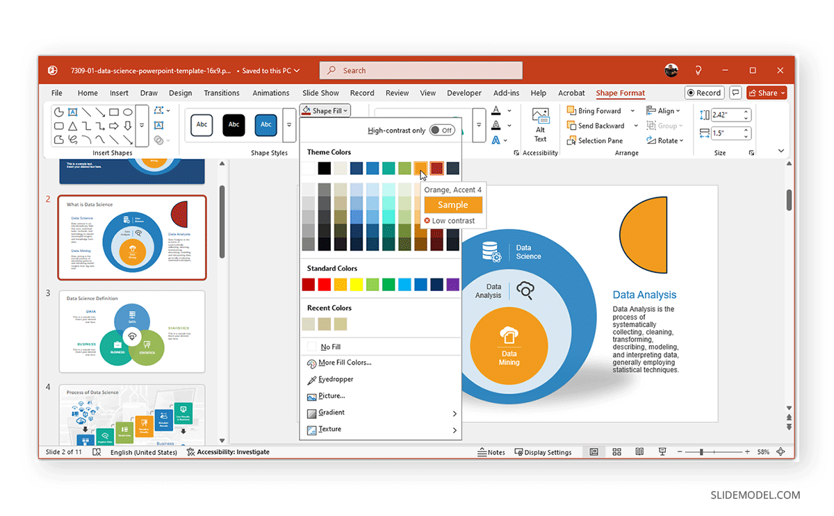 Changing shape color for semi circle PPT