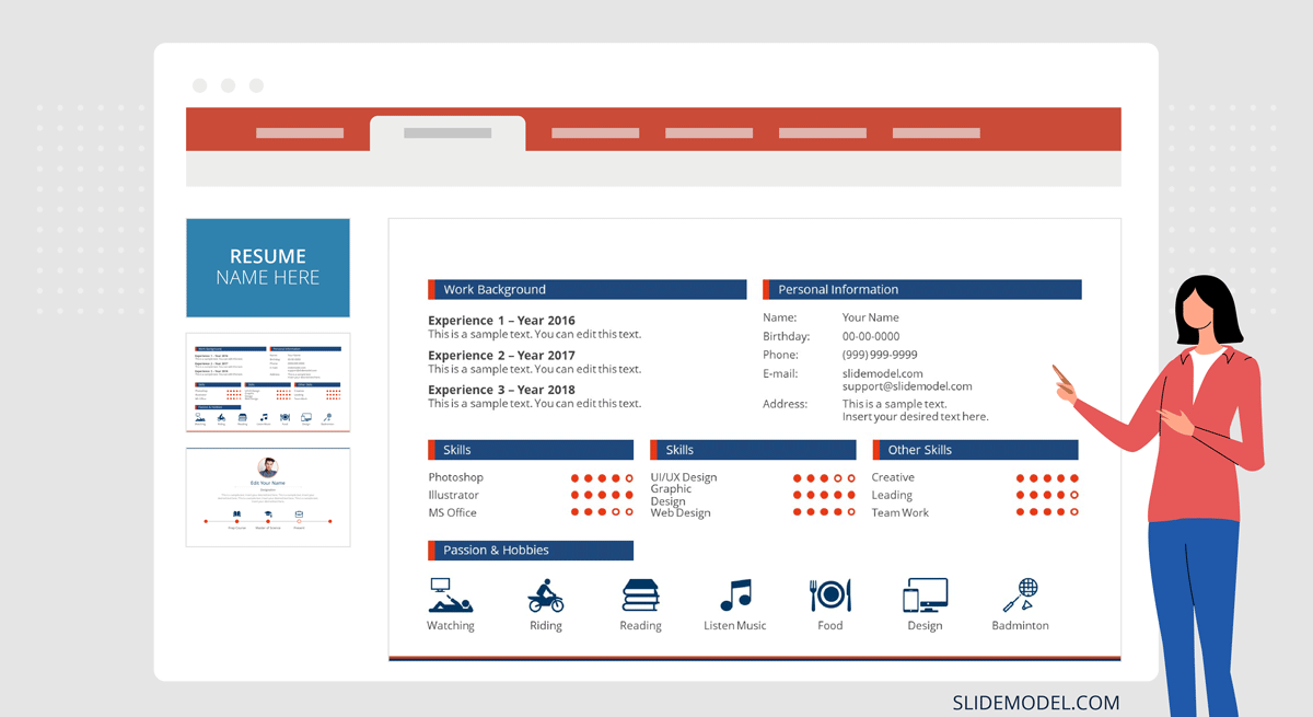 Example of a colorful resume template idea for presentations.