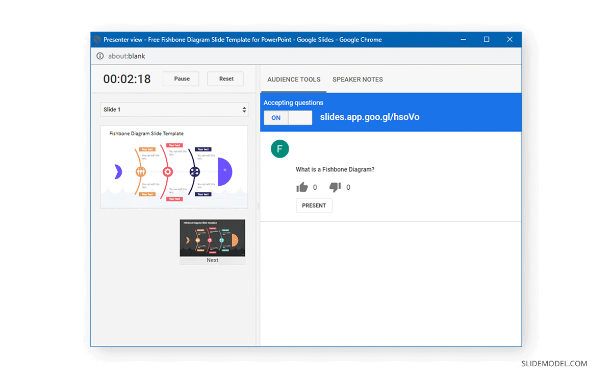 Questions shown in Presenter View in Google Slides