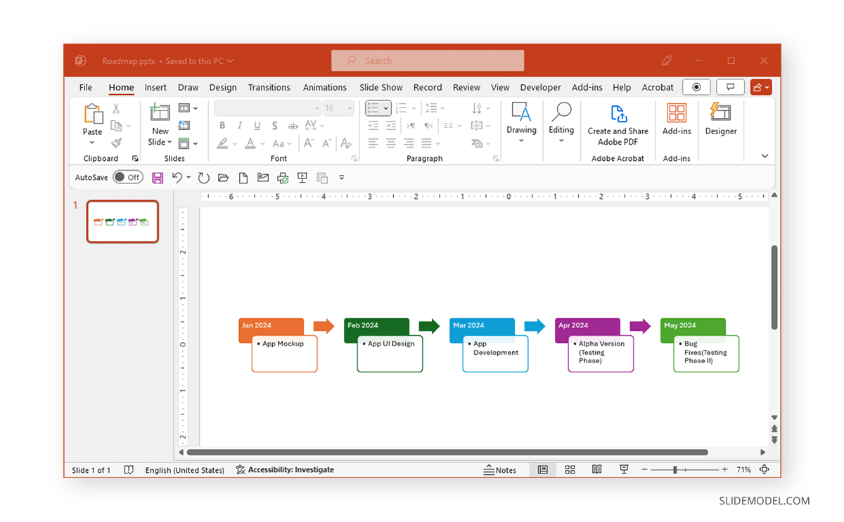 Custom-made card-themed roadmap in PowerPoint
