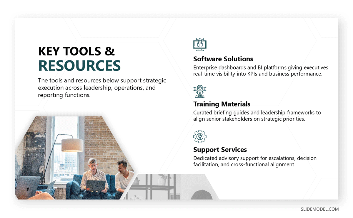 Executive briefing slide in a strategy deck PowerPoint template
