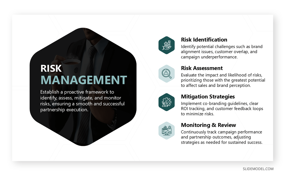 Risk management slide in a corporate partnership proposal