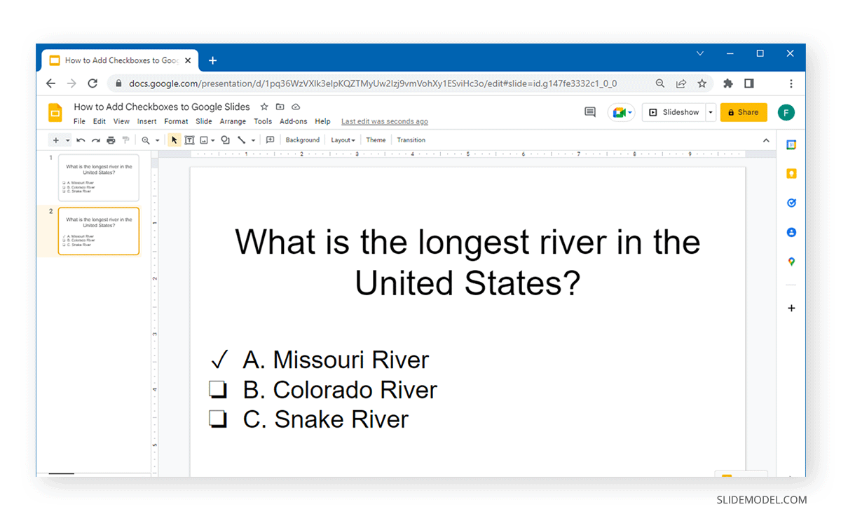 example of a flashcard made in Google Slides