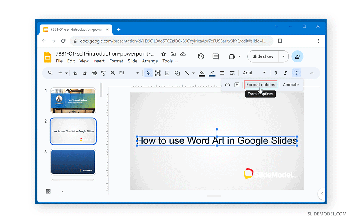 Accessing Format Options in Google Slides