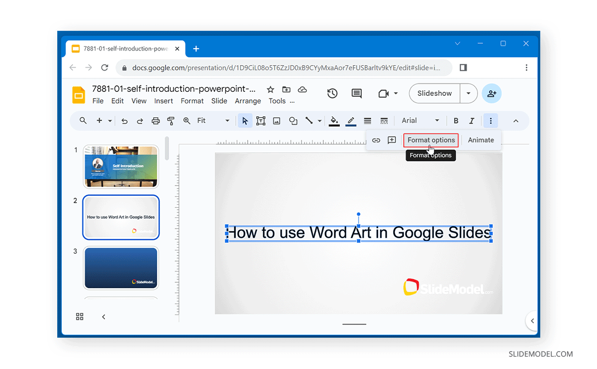 google presentation word art