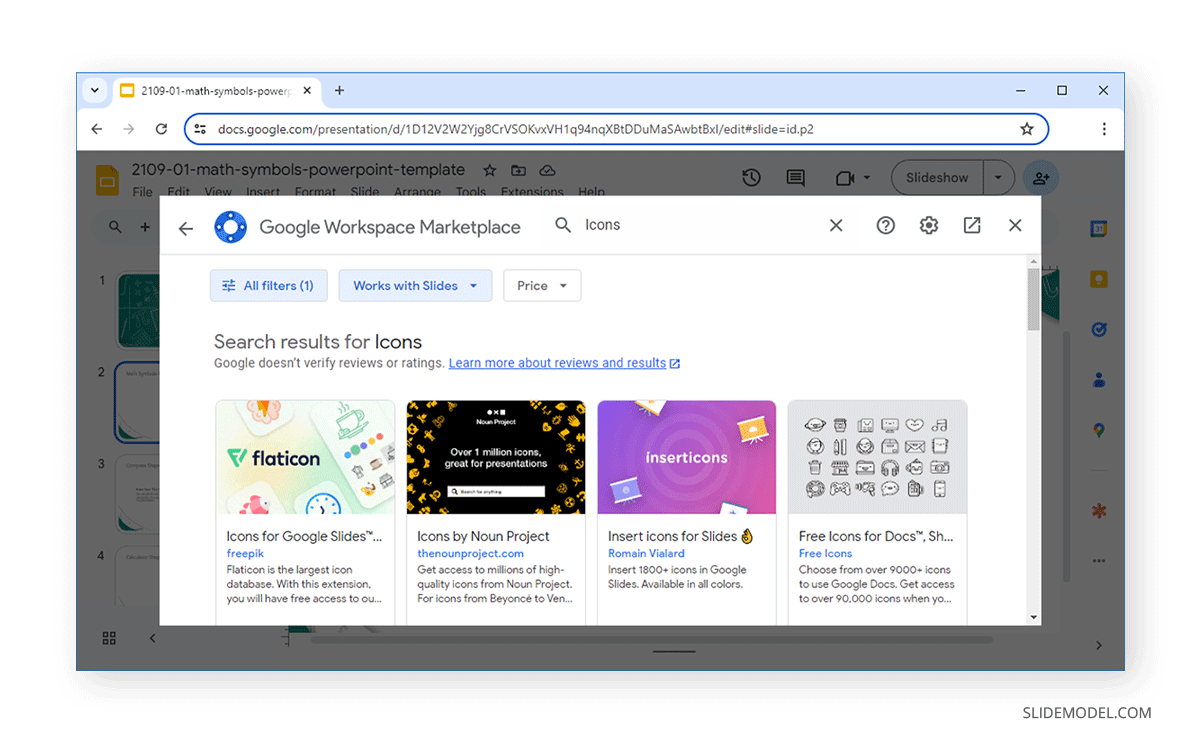 Extension options for icons in Google Marketplace