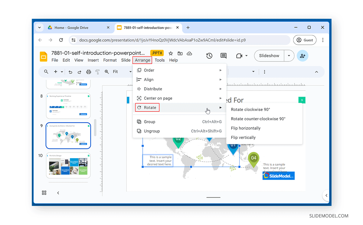 How to rotate objects in Google Slides