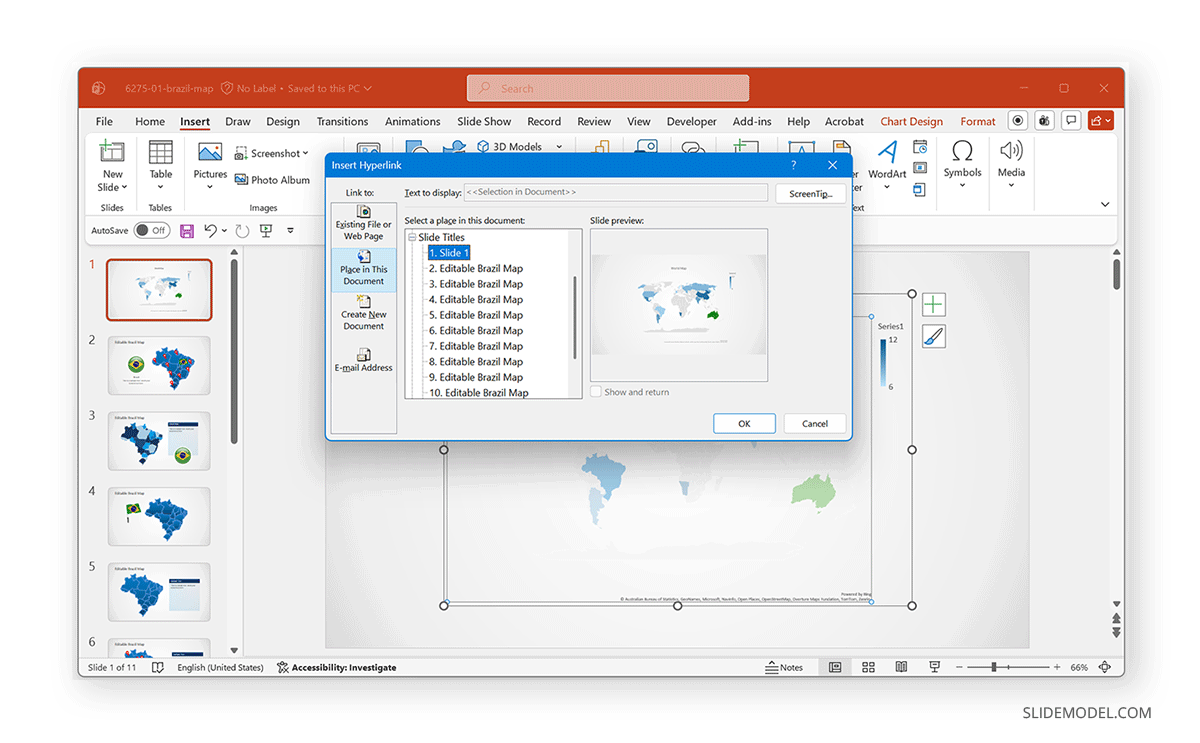 How to insert hyperlinks to a PowerPoint map