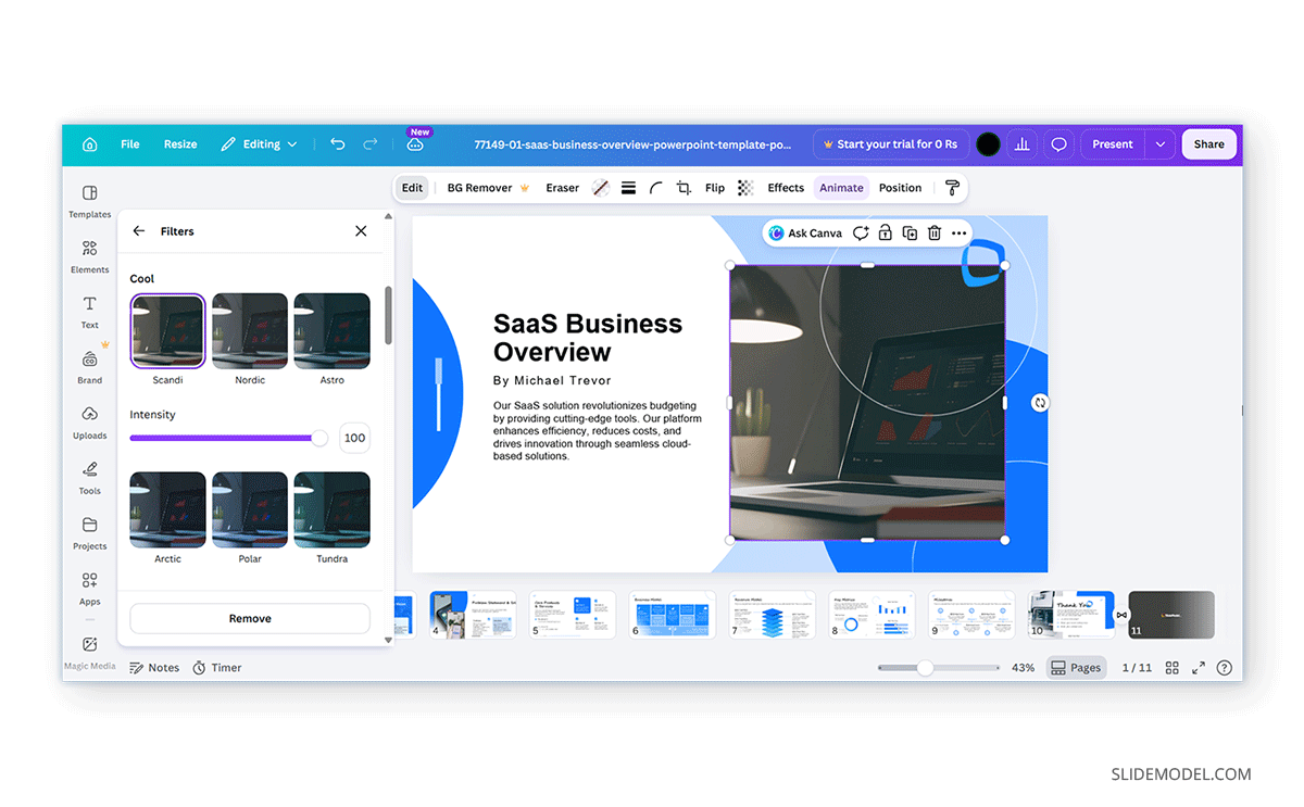 Applying filters to images in Canva