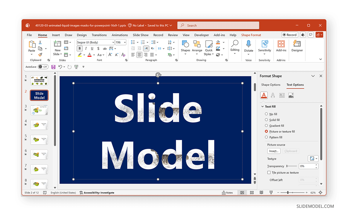 How to apply text image mask in PowerPoint
