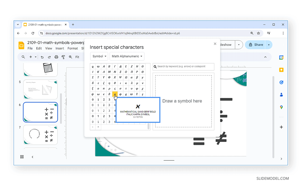 How to insert special characters in Google Slides