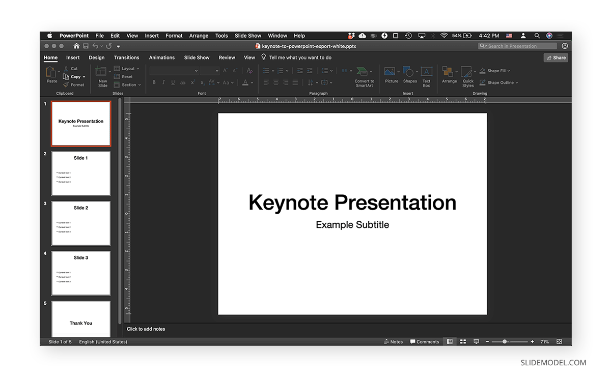 Exported PPT in PowerPoint for Mac