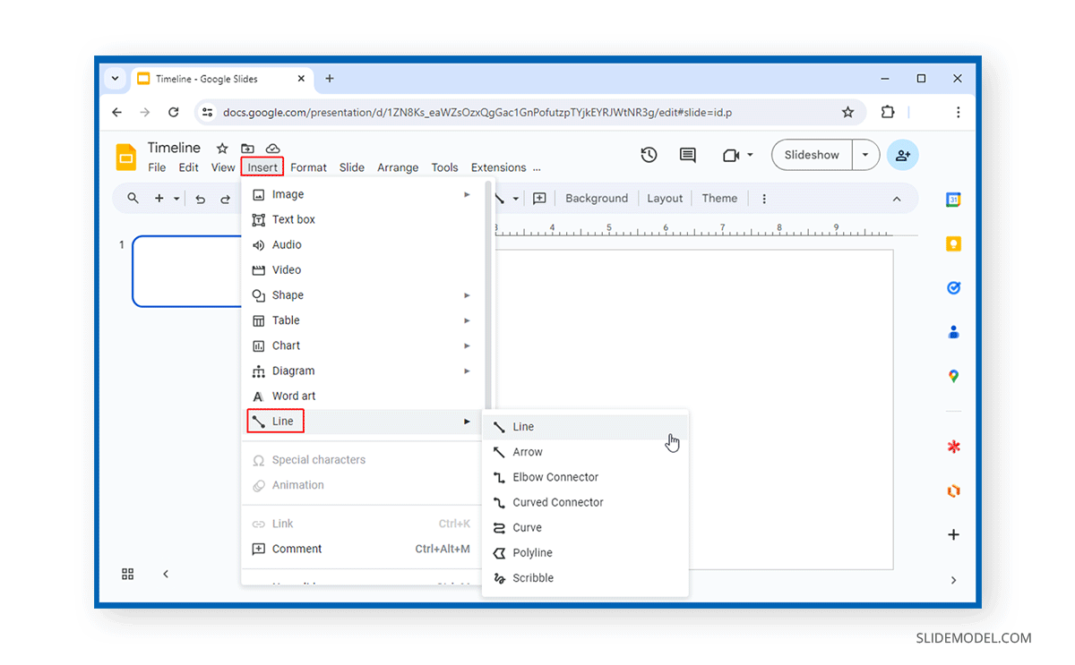 Insert a line in Google Slides