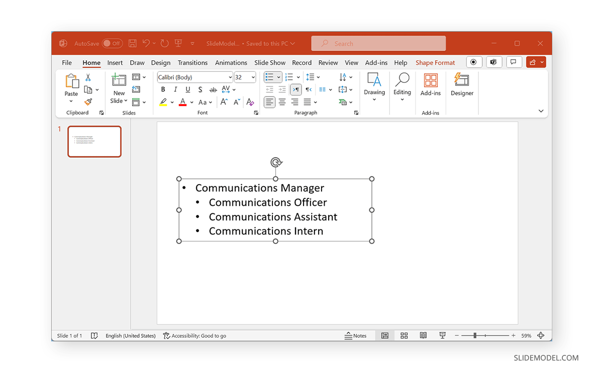 Hotkeys to increase or decrease indent in PowerPoint